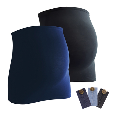 mamaband Sangle ventrale de grossesse noir/bleu foncé lot de 2, extension pantalon lot de 3