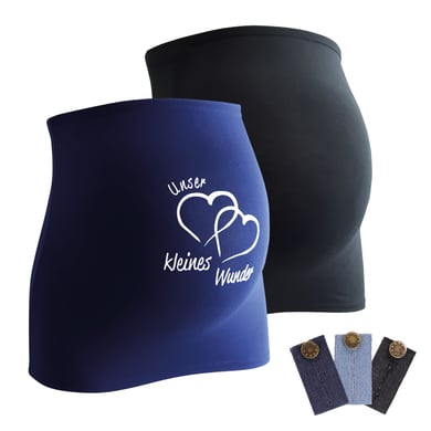 mamaband Belly band 2-pack Nuestro pequeño milagro + 3-pack pantalones de extensión negro/azul oscuro