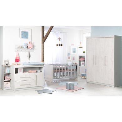 Roba roba Chambre bébé trio lit commode armoire 3 portes Maren 2 bois gris 70x140 cm