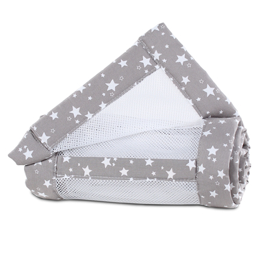 babybay® Tour de lit cododo pour Maxi, Boxspring mesh piqué taupe étoile blanc 168x24 cm
