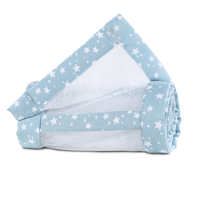 babybay® Nestchen Mesh-Piqué für Maxi, Boxspring und Comfort azurblau Sterne weiß 168x24 cm