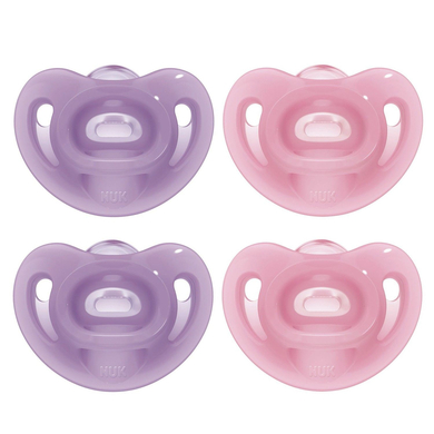 NUK Sucette Sensitive pur silicone taille 4 dès 6 mois violet/rose lot de 4