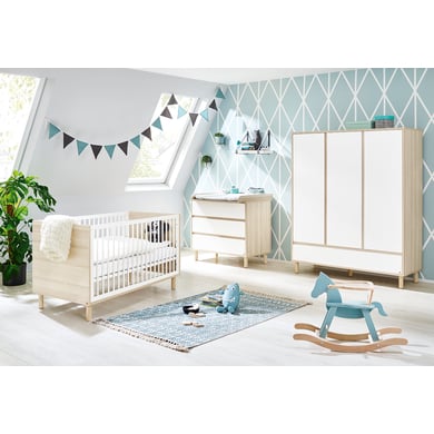 Pinolino Chambre bébé trio lit commode armoire 3 portes Flow bois large...