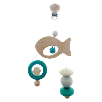 HESS Trapèze enfant mini poisson, bois naturel/turquoise