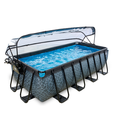 EXIT Stone Piscina 400x200x100cm con copertura, filtro Sand e pompa di calore, grigio