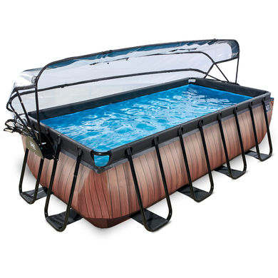 Levně Bazén EXIT Wood 400x200x100cm s krytem, Sand filtrem a tepelným čerpadlem, hnědý