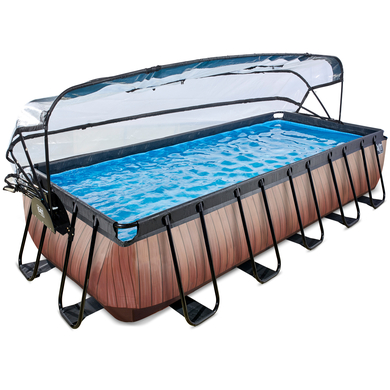 Levně Bazén EXIT Wood 540x250x100cm s krytem, Sand filtrem a tepelným čerpadlem, hnědý