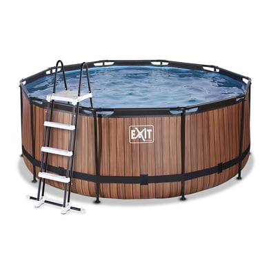 EXIT TOYS Piscine tubulaire ronde Wood filtre à sable ø3,6x1,22 m brun