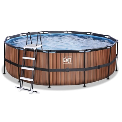 EXIT TOYS Piscine tubulaire ronde Wood filtre ø4,5x1,22 m brun