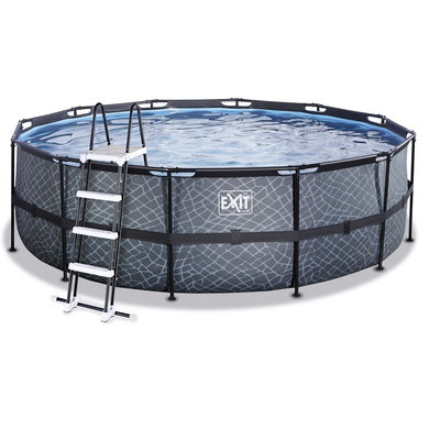 EXIT Stone Pool ø 450x122cm med sandfilterpump, grå