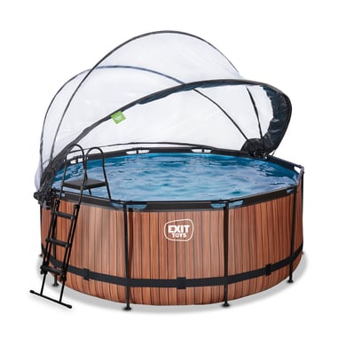 EXIT Wood Pool ø360x122cm mit Abdeckung und Sandfilterpumpe, braun