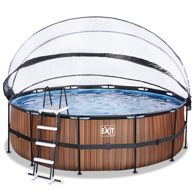 Levně Bazén EXIT Wood ø450x122cm s krytem a filtračním čerpadlem Sand , hnědý