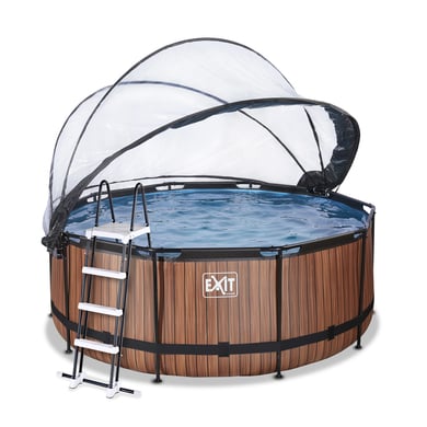 Levně Bazén EXIT Wood ø360x122cm s krytem, Sand filtrací a tepelným čerpadlem, hnědý