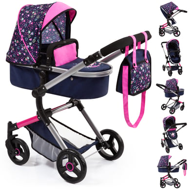 bayer Design Carrito de muñecas combi Neo Vario corazones azul/rosa