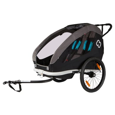 hamax Remolque para bicicleta gemelar Traveller Black/Grey/Blue incluye barra de tracción y rueda para silla de paseo