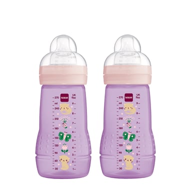 MAM Biberón Easy Active ™ 270 ml, gato/mariposa en un paquete doble