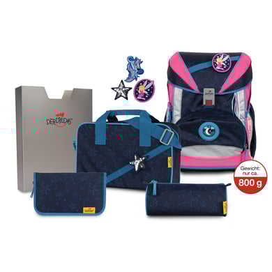 DerDieDas® Set zaino scuola ErgoFlex Buttons - Blue Fairy, 5 pezzi