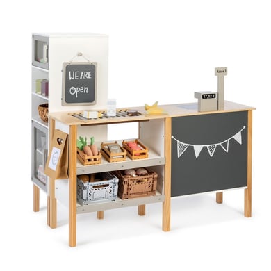 Marchande enfant stand petit marché bois avec 6 bacs à fruits et