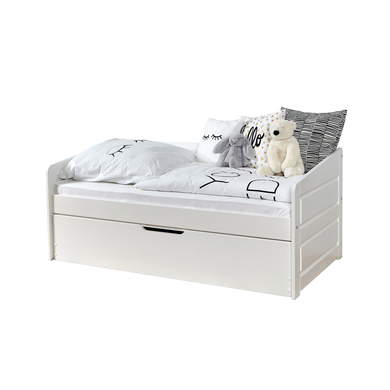 TiCAA Lit gigogne enfant mini Micki hêtre blanc, 2 matelas 90x200 cm