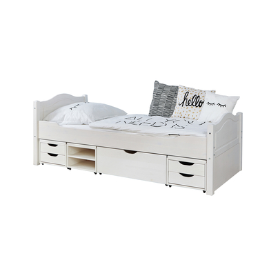 Image of TiCAA Letto singolo Leni 90 x 200 cm bianco pino con 4 cassetti funzionali aden059