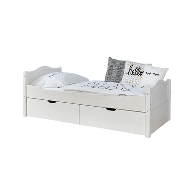 Image of TiCAA Letto singolo Leni 90 x 200 cm in pino bianco con 2 cassetti aden059