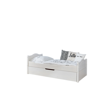 TiCAA Einzelbett Leni 100 x 200 cm Kiefer weiß mit Zusatzbett 952381