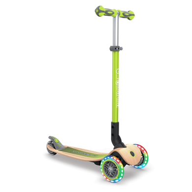 GLOBBER Trottinette enfant 3 roues évolutive pliable PRIMO WOOD LIGHTS, LED, planche bois green lime