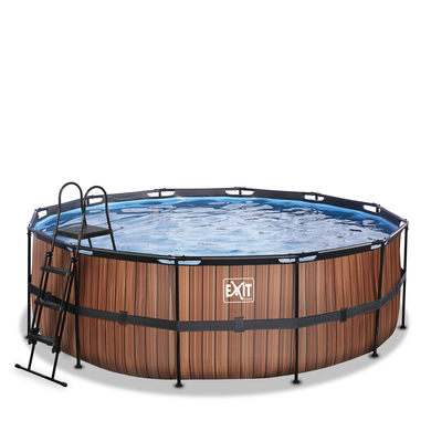 EXIT Frame Pool ø427x122cm (12v Sand filter) - trälook