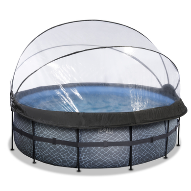 EXIT Frame Pool ø427x122cm (12v Sand filter) - Grå + Soltak + Värmepump