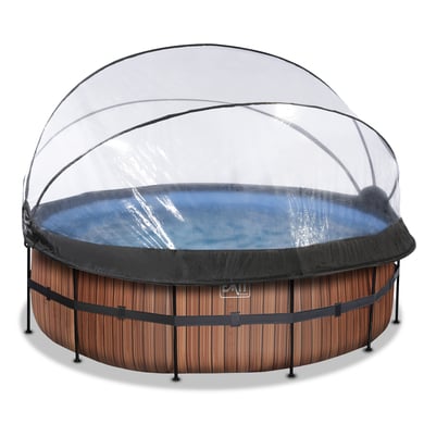 EXIT Piscine tubulaire ronde Wood pompe à filtre sable et chaleur 12V dôme ø4,27x1,22 m