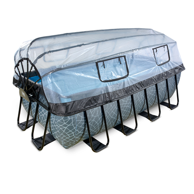 Levně EXIT Rámový bazén 4x2x1,22m (12v Sand filtr) - šedý + střešní okno + tepelné čerpadlo