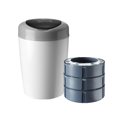 Tommee Tippee Poubelle à couches Sangenic Simplee 3 recharges blanc/gris