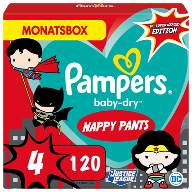 Pampers Couches Baby-Dry Pants T.4 Warner Brothers, 9-15kg pack mensuel 1x120 pièces