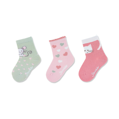 Sterntaler Lot de 3 chaussettes pour bébé souris/chat turquoise clair