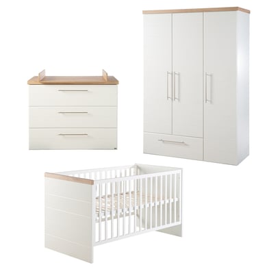 Roba roba Chambre bébé trio lit commode armoire 3 portes Nele bois 70x140 cm