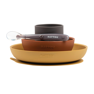 Nattou Juego de comer 4 piezas Curry/Terracotta