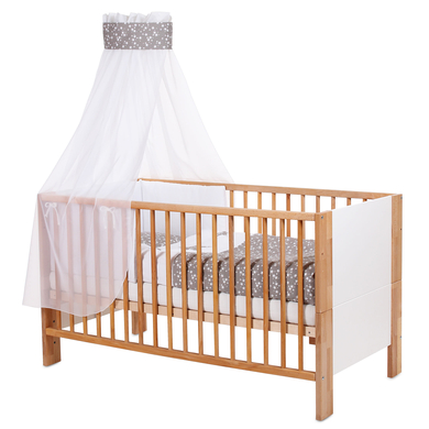 babybay® Ciel de lit enfant piqué bande motif brodé étoile taupe étoiles blanc