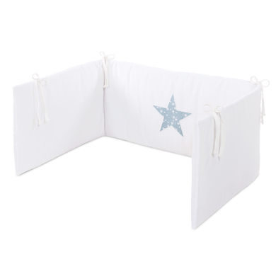 babybay® Tour de lit enfant piqué, blanc motif brodé étoile azur étoiles blanc 176x35 cm