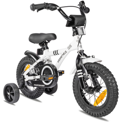 Image of PROMETHEUS BICYCLES ® bicicletta per bambini 12 in bianco e nero da 3 anni con ruote di formazione