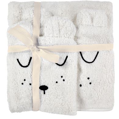 Image of Alvi ® Terry set asciugamano da bagno con cappuccio e guanto da bagno bianco