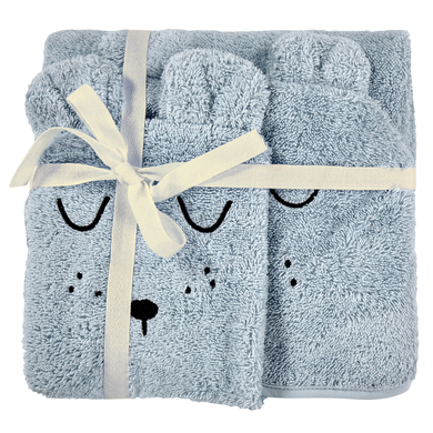 Image of Alvi ® Terry set asciugamano da bagno con cappuccio e guanto da bagno azzurro