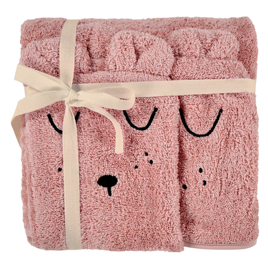 Image of Alvi ® Terry set asciugamano da bagno con cappuccio e guanto da bagno rosa