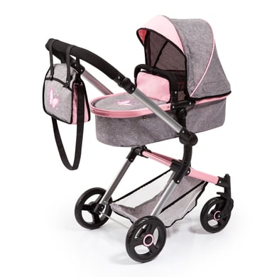 bayer Design Carrito de muñecas combi Neo Vario gris/rosa mariposas