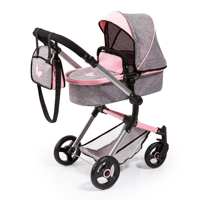 bayer Design Poussette poupon combinée Neo Vario gris/rose, papillon