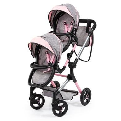 bayer Design Passeggino gemellare per bambole Twin Neo grigio/rosa, con farfalla
