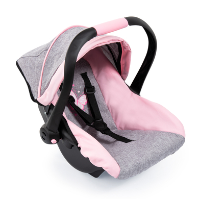 Image of bayer Design Seggiolino auto per bambole con cappottina, grigio/rosa con farfalla059