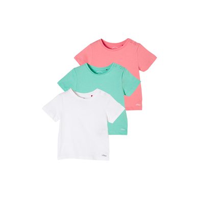 s. Olive r T-shirt 3-pack white / petrol /pink