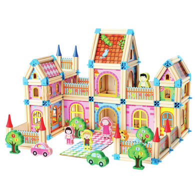 Image of Bino Set costruzioni in legno, grande castello, 268 pezzi