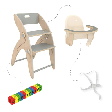 QuarttoLino® Chaise haute enfant évolutive Mini bois gris