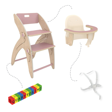 QuarttoLino® Chaise haute enfant évolutive Mini bois rose